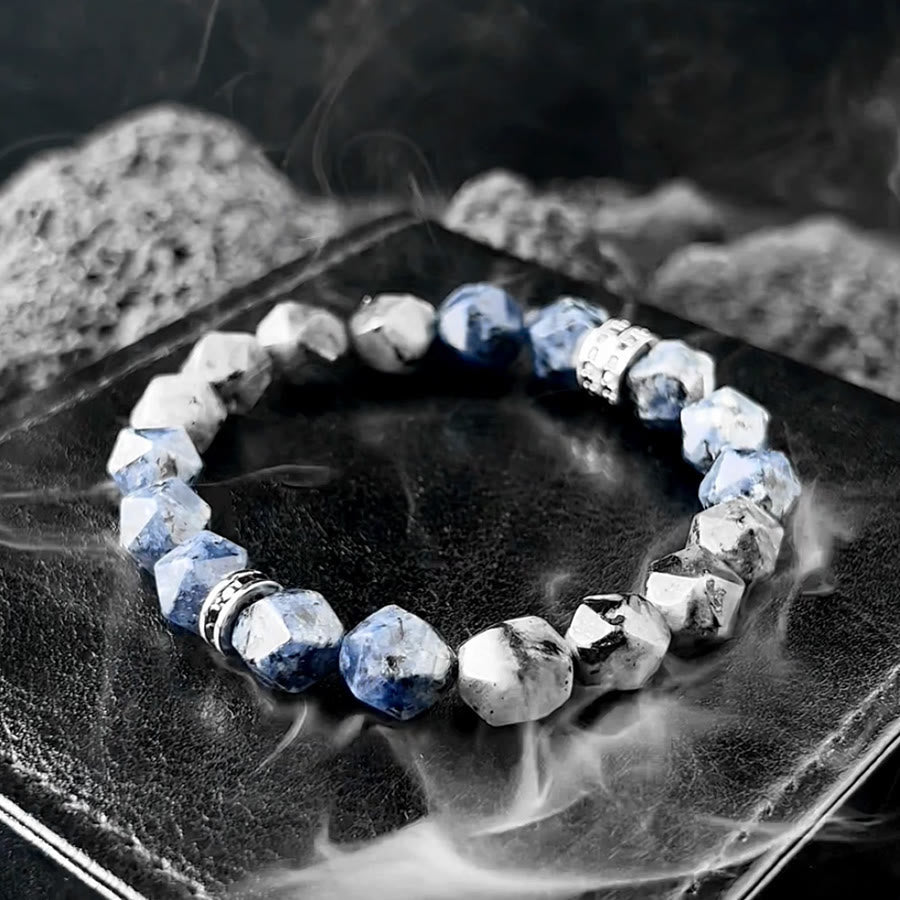 Olivenorma Men Geometric Facets Blue Sodalite Labradorite Beads Bracelet