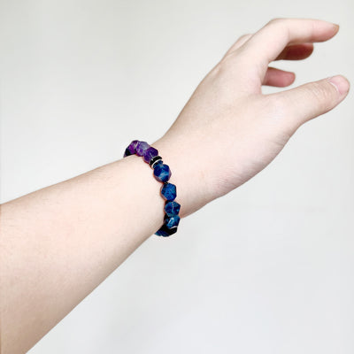 Olivenorma Men Geometric Facets Blue Sodalite Amethyst Beads Bracelet