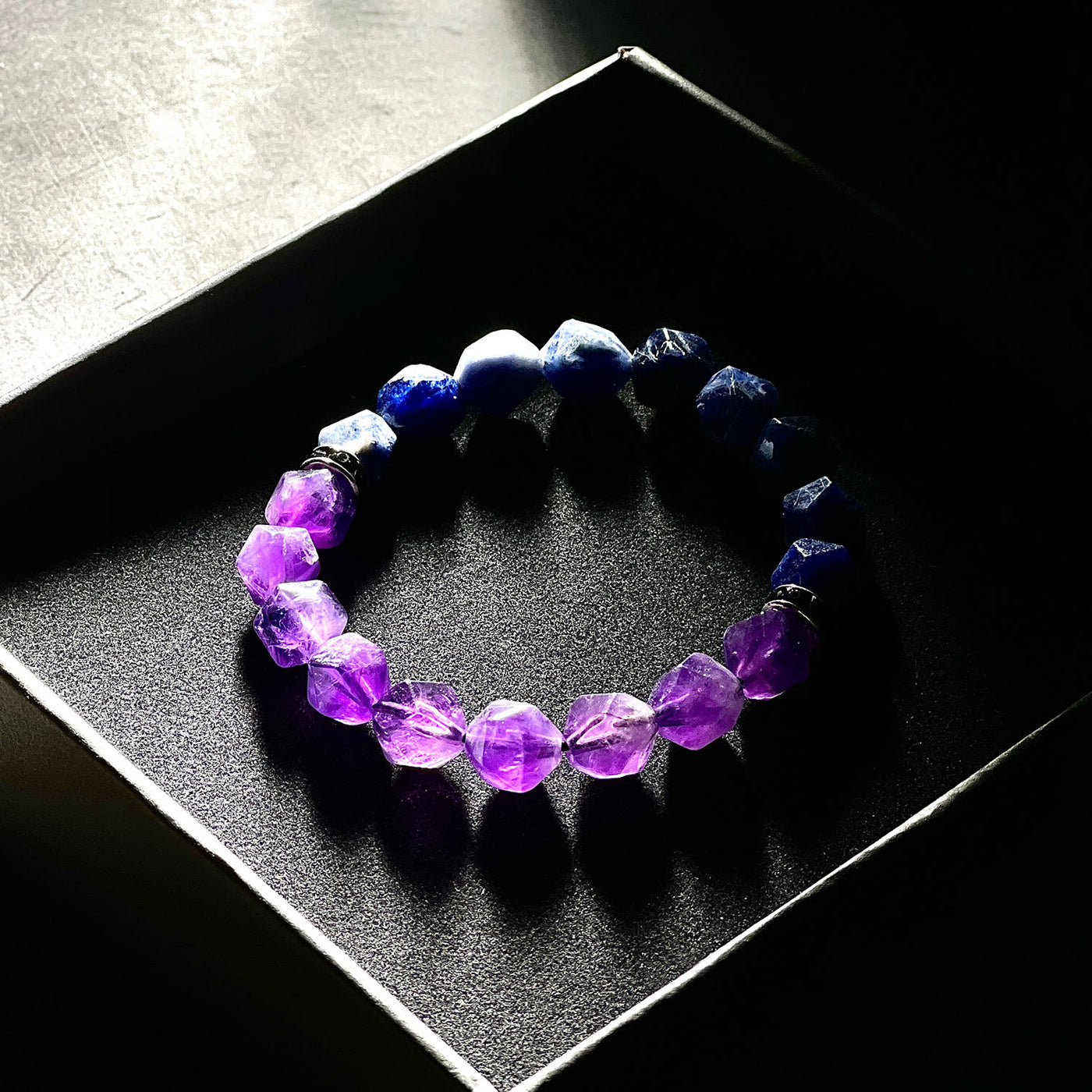 Olivenorma Men Geometric Facets Blue Sodalite Amethyst Beads Bracelet