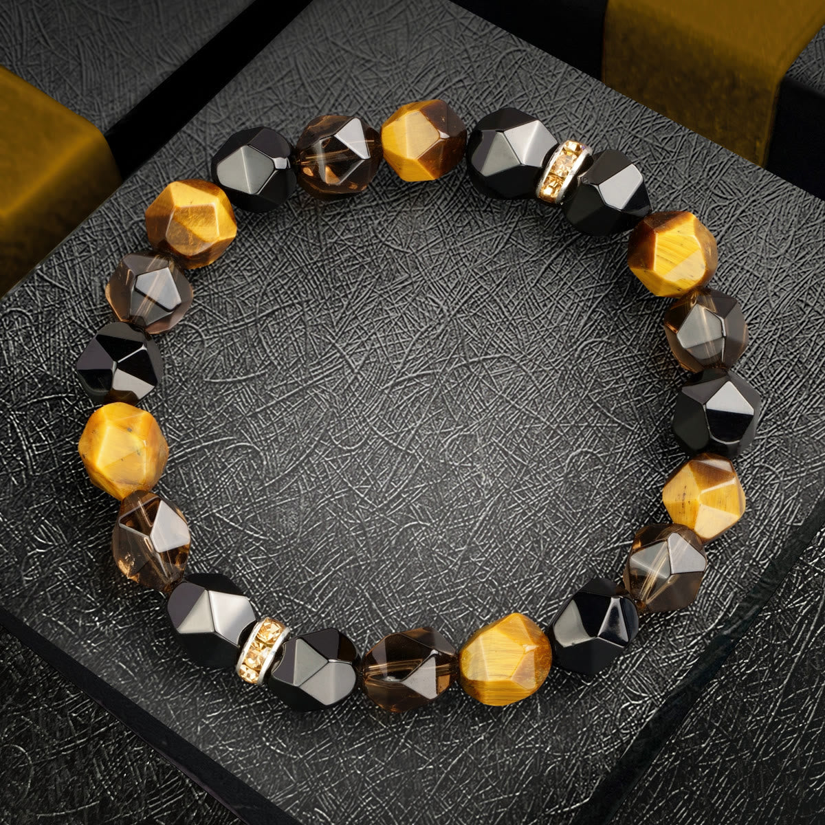 Olivenorma Men  Facets Tiger Eye Black Onyx Beads Bracelet