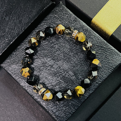 Olivenorma Men  Facets Tiger Eye Black Onyx Beads Bracelet