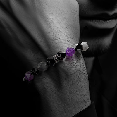 Olivenorma Men Geometric Facets Amethyst Cloud Quartz Beads Bracelet