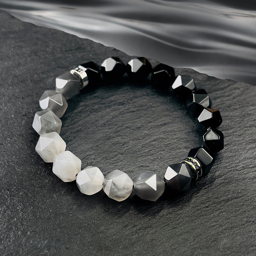 Olivenorma Men Facets Black Onyx Cloud Quartz Beads Bracelet