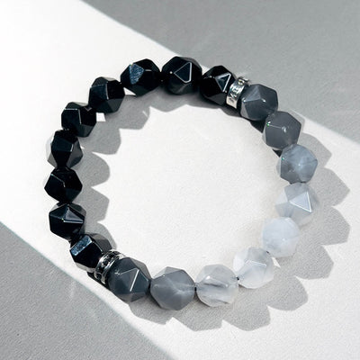 Olivenorma Men Facets Black Onyx Cloud Quartz Beads Bracelet