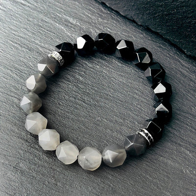 Olivenorma Men Facets Black Onyx Cloud Quartz Beads Bracelet