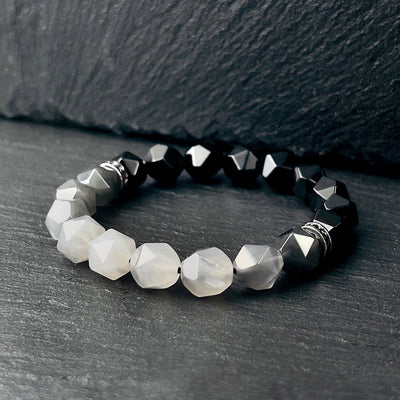 Olivenorma Men Facets Black Onyx Cloud Quartz Beads Bracelet