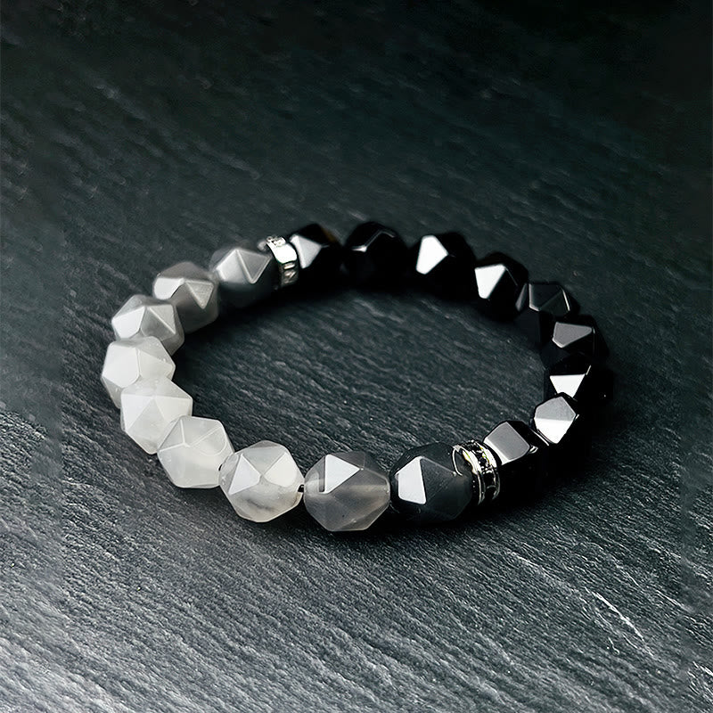 Olivenorma Men Facets Black Onyx Cloud Quartz Beads Bracelet