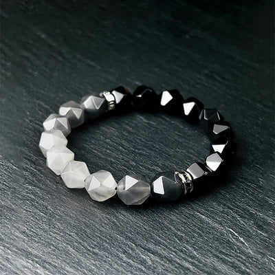 Olivenorma Men Facets Black Onyx Cloud Quartz Beads Bracelet