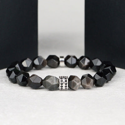 Olivenorma Men Geometric Facets Obsidian Beads Bracelet