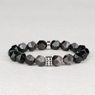 Olivenorma Men Geometric Facets Obsidian Beads Bracelet