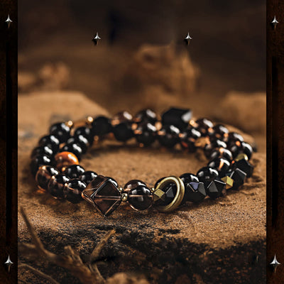 Olivenorma Men Obsidian Smoky Quartz Beads Titanium Steel Bracelet