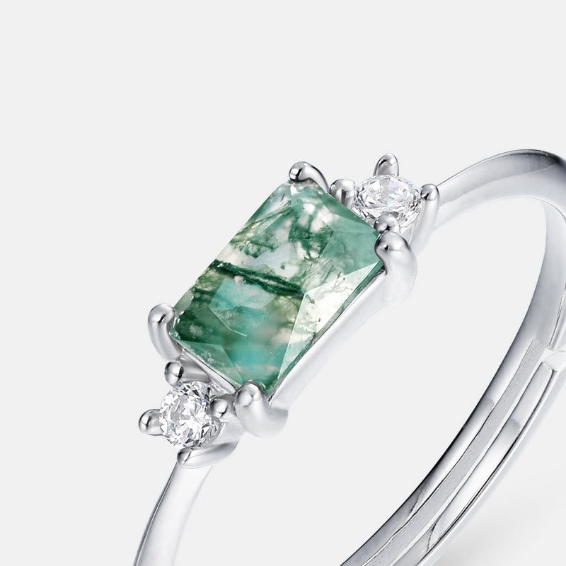 Olivenorma Simple Rectangular Faceted Moss Agate S925 Silver Ring