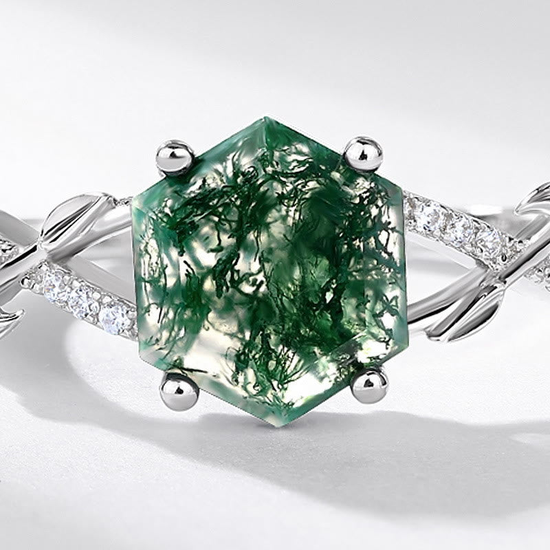 Olivenorma Moss Agate Tree Vine Interlaced Design Ring