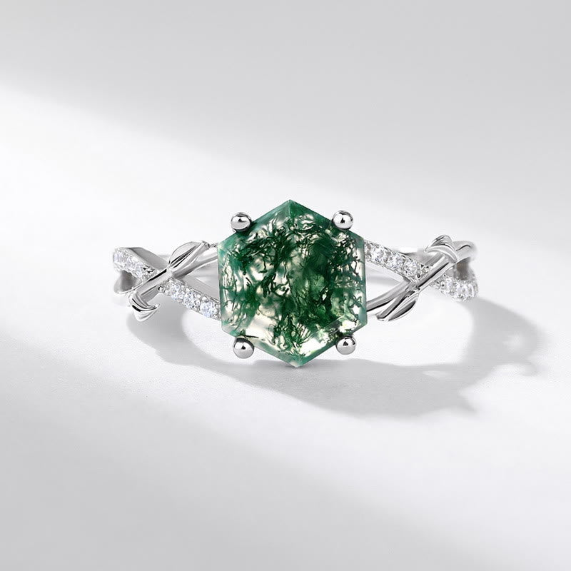 Olivenorma Moss Agate Tree Vine Interlaced Design Ring