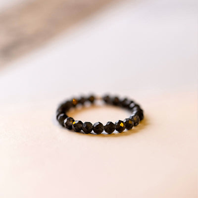 Olivenorma Extra Fine 3mm Faceted Obsidian Bead Ring - AU Size Q (US 8) - image 1