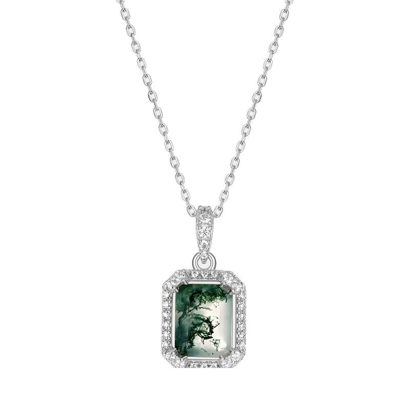 Olivenorma Square Moss Agate White Zircon Necklace