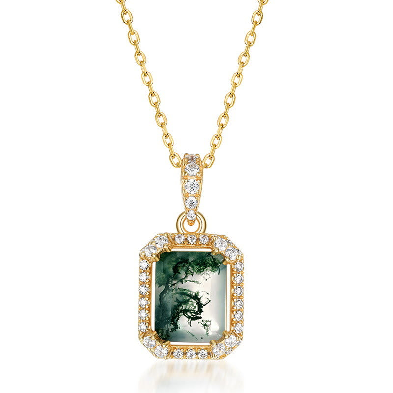 Olivenorma Square Moss Agate White Zircon Necklace