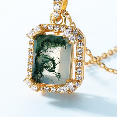 Olivenorma Square Moss Agate White Zircon Necklace