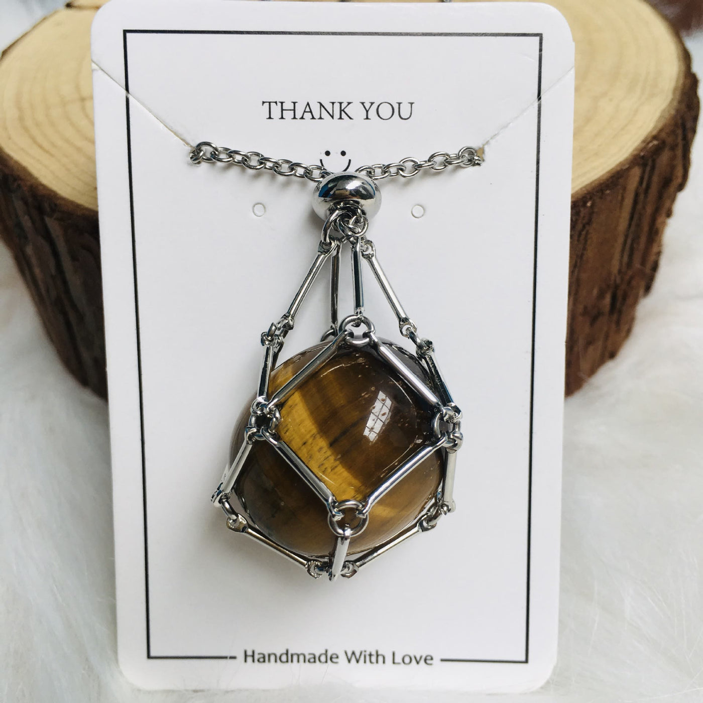 Olivenorma Crystal Stone Holder Net Pocket Metal Bamboo Necklace