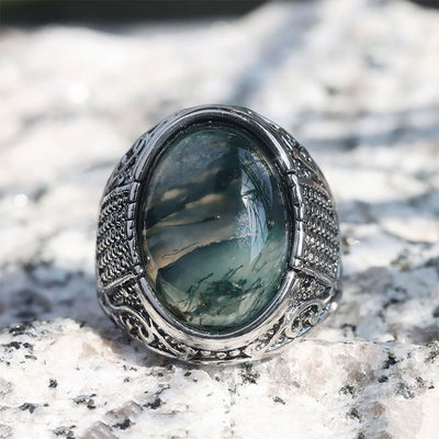 Olivenorma Green Peace - Retro Moss Agate Ring