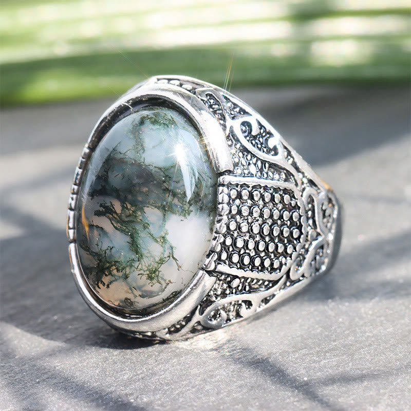 Olivenorma Green Peace - Retro Moss Agate Ring