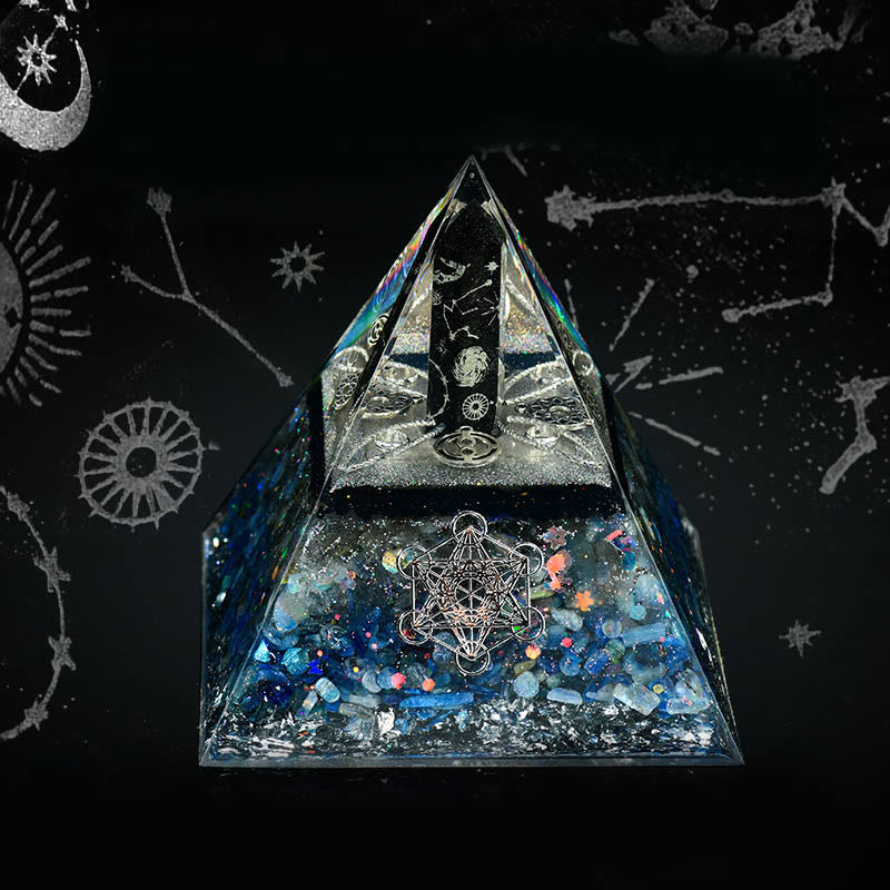 Olivenorma Obsidian Column Metatron's Cube Balance Orgone Pyramid