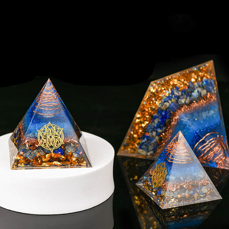 Olivenorma 5-15cm Clear Crystal Blue Aventurine Orgone Pyramid