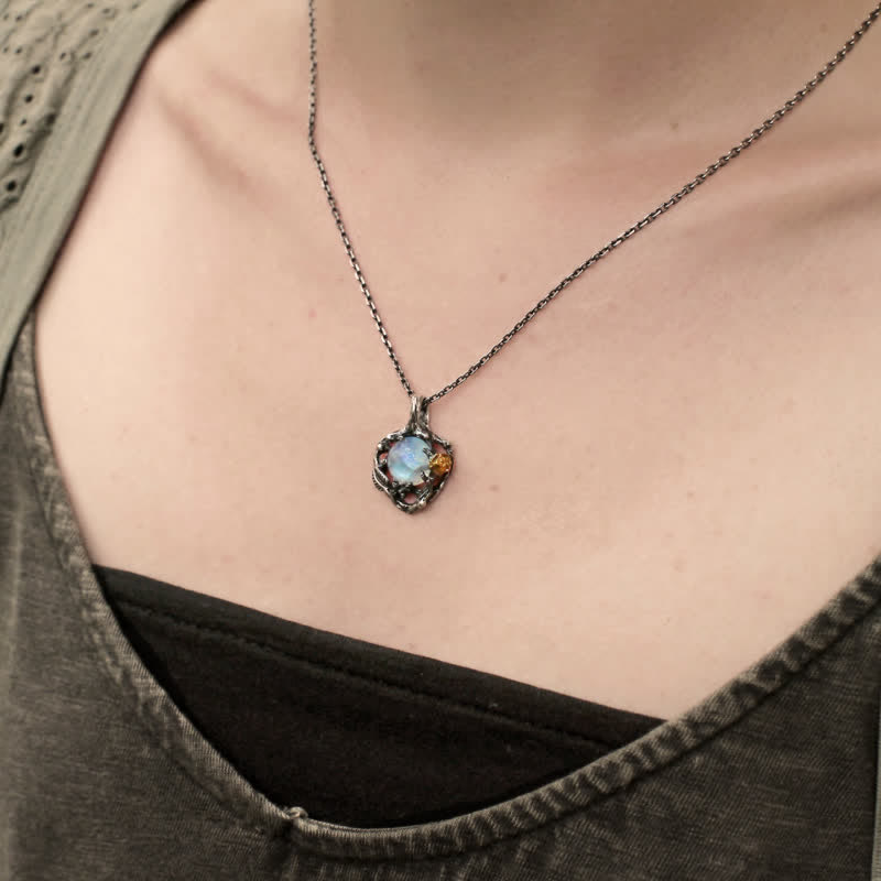 Olivenorma Moonstone Rose Pendant Necklace