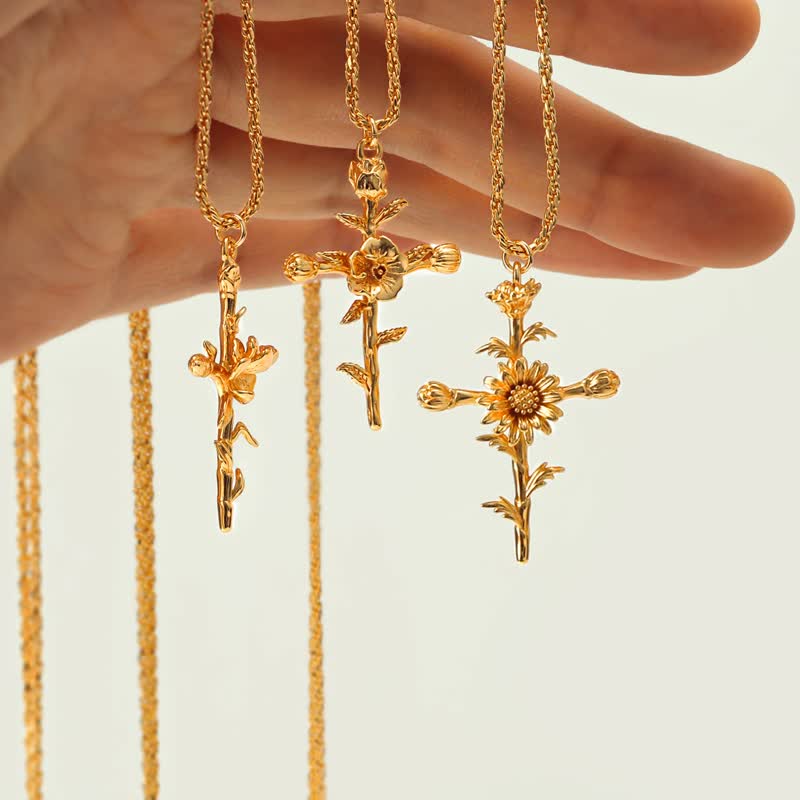 Olivenorma Dainty 18k Gold Plated Birth Flower Necklace