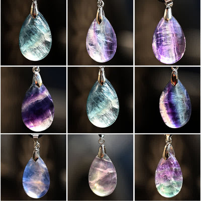 Olivenorma Natural Fluorite Water Drop Pendant Necklace