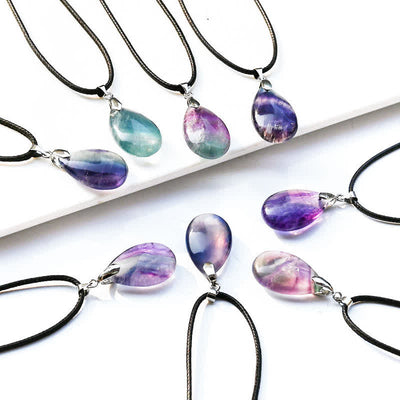 Olivenorma Natural Fluorite Water Drop Pendant Necklace