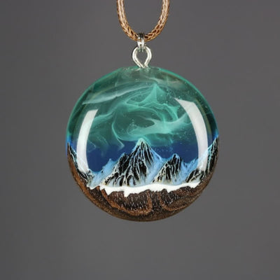 Olivenorma Aurora Borealis Wood Resin Round Pendant Necklace