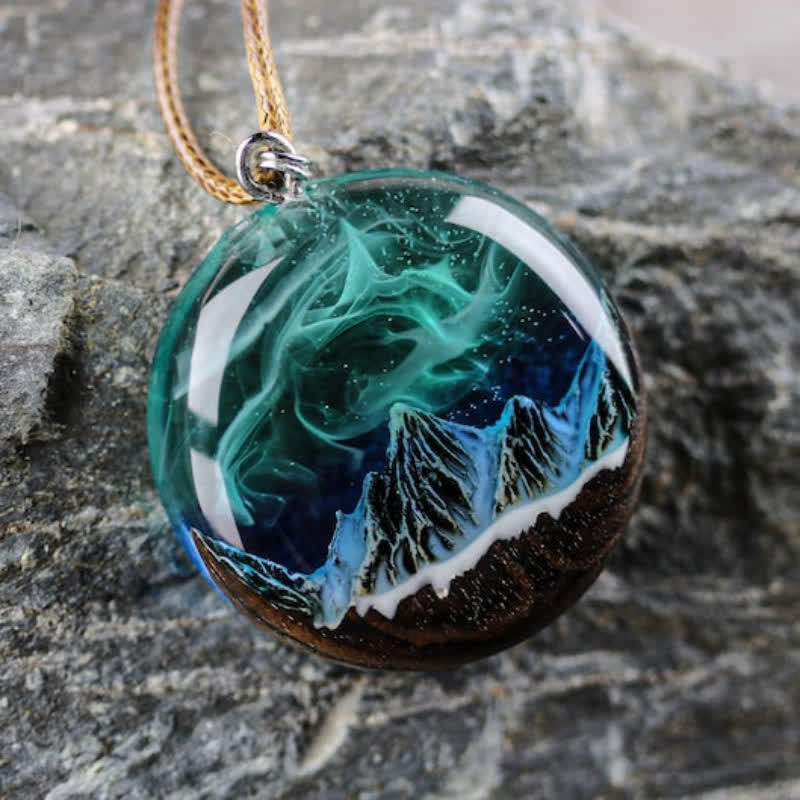 Olivenorma Aurora Borealis Wood Resin Round Pendant Necklace