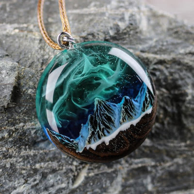 Olivenorma Aurora Borealis Wood Resin Round Pendant Necklace