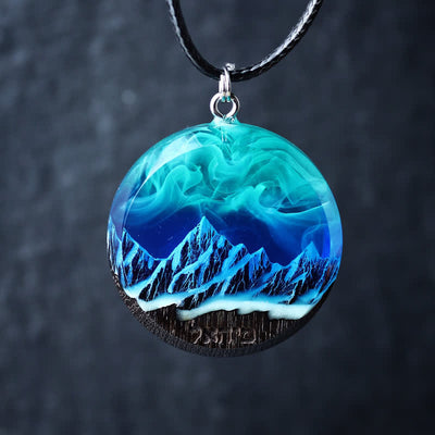 Olivenorma Aurora Borealis Wood Resin Round Pendant Necklace