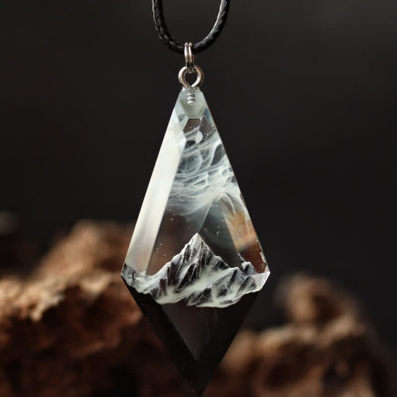 Olivenorma Snow Mountain White Aurora Resin Pendant Necklace