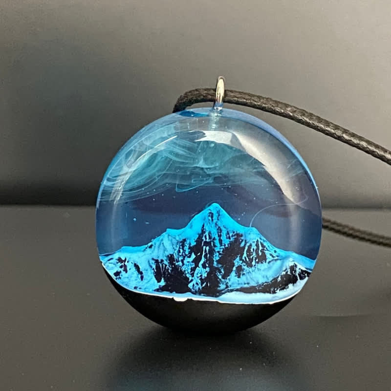 Olivenorma Blue Snow Mountain Resin Round Pendant Necklace