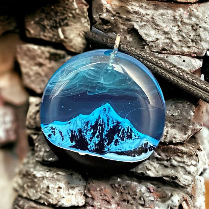 Olivenorma Blue Snow Mountain Resin Round Pendant Necklace