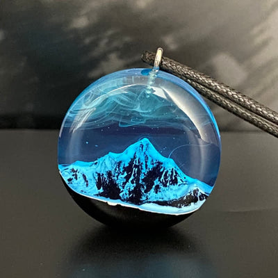 Olivenorma Blue Snow Mountain Resin Round Pendant Necklace