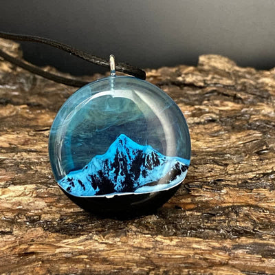 Olivenorma Blue Snow Mountain Resin Round Pendant Necklace