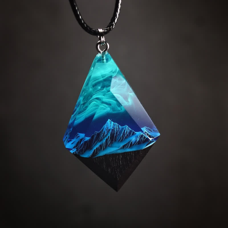 Olivenorma Snow Mountain Blue Green Aurora Resin Necklace