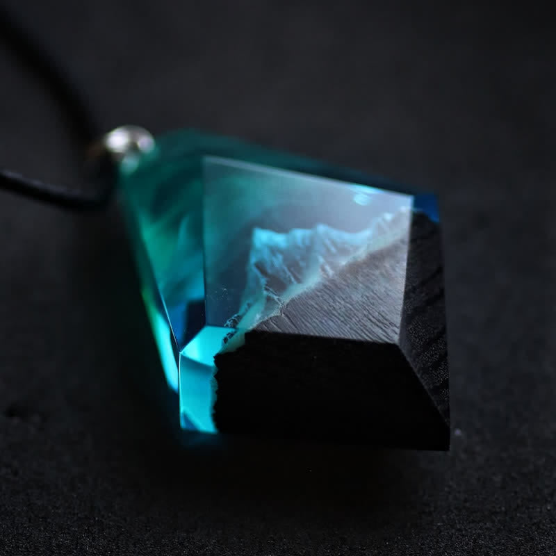 Olivenorma Snow Mountain Blue Green Aurora Resin Necklace