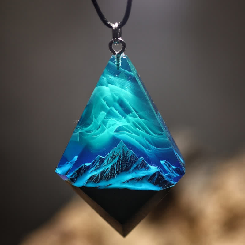 Olivenorma Snow Mountain Blue Green Aurora Resin Necklace