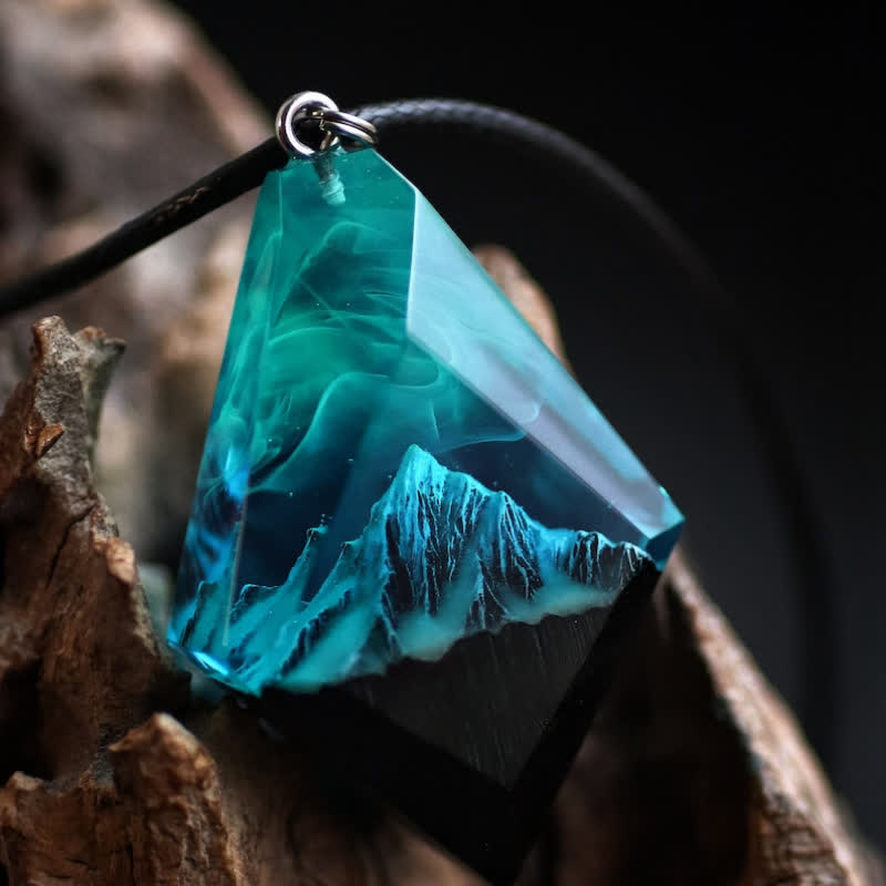 Olivenorma Snow Mountain Blue Green Aurora Resin Necklace