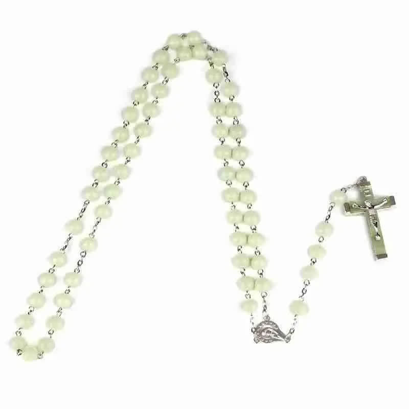 Olivenorma 8mm Luminous Beaded Cross Rosary Necklace