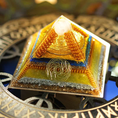 Olivenorma "Key to Wealth" Clear Crystal Citrine Orgone Pyramid