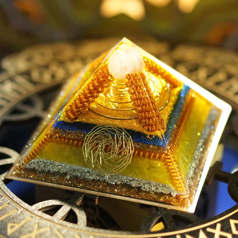 Olivenorma "Key to Wealth" Clear Crystal Citrine Orgone Pyramid