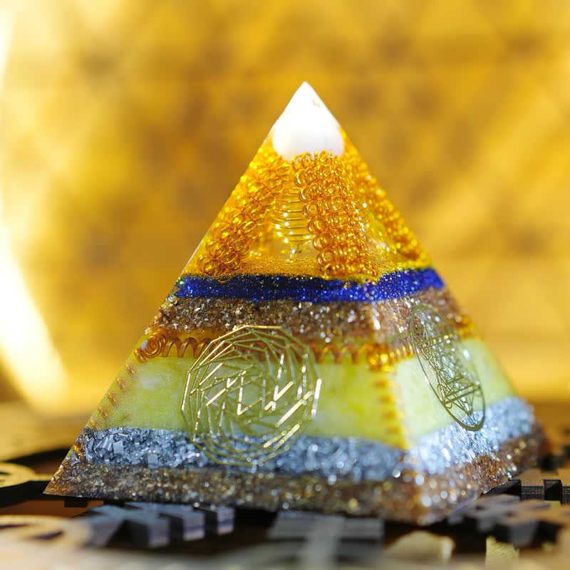 Olivenorma "Key to Wealth" Clear Crystal Citrine Orgone Pyramid