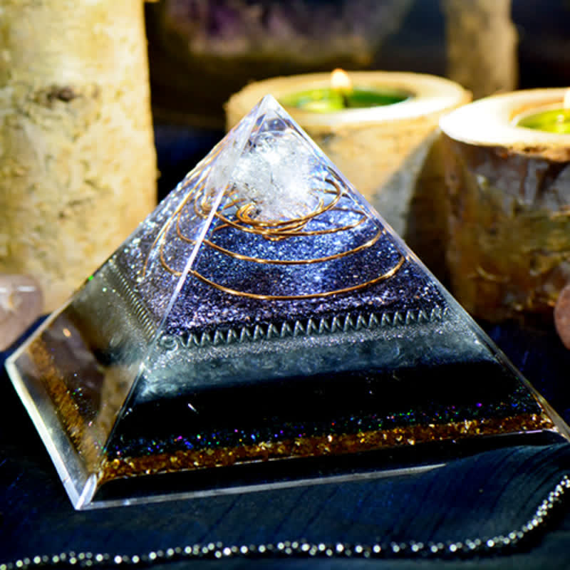 Olivenorma High Frequency Clear Crystal Obsidian Orgone Pyramid