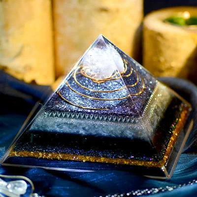 Olivenorma High Frequency Clear Crystal Obsidian Orgone Pyramid